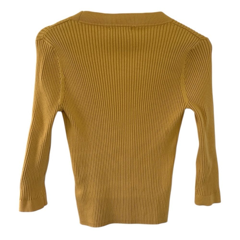 Vintage August Silk Yellow Ribbed Knit Top Large Button Y2K Preppy Grandmacore - Picture 2 of 3